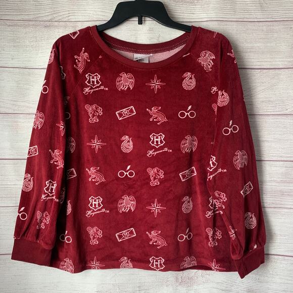 Wizarding World Harry Potter Burgundy Red Pajama Top Long Sleeve Size M (8-10) - Picture 1 of 15